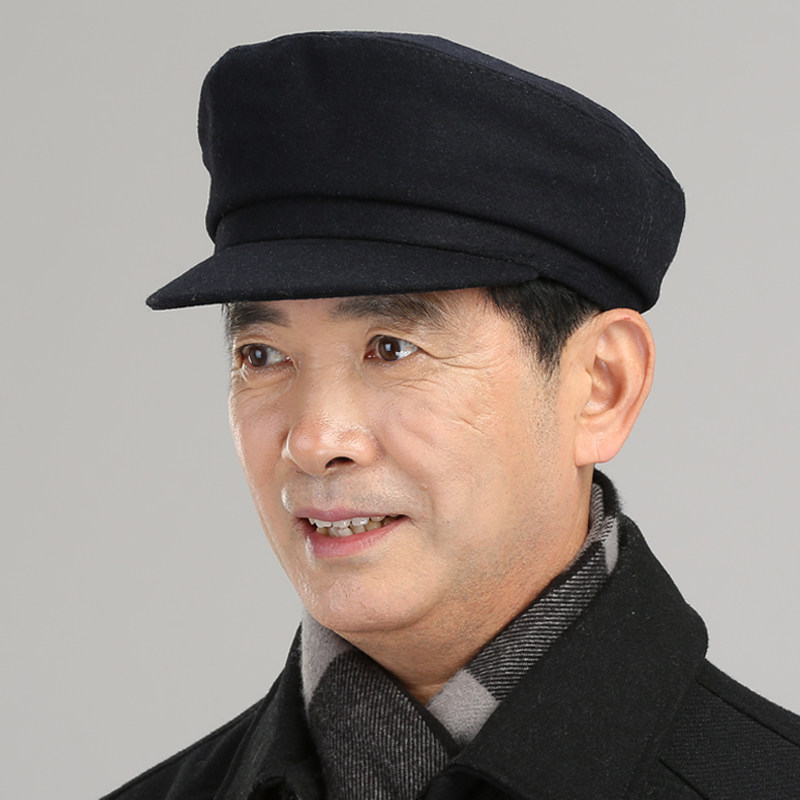 中老年帽子男秋冬款爸爸平顶帽老头帽爷爷帽保暖老人中山帽2022款