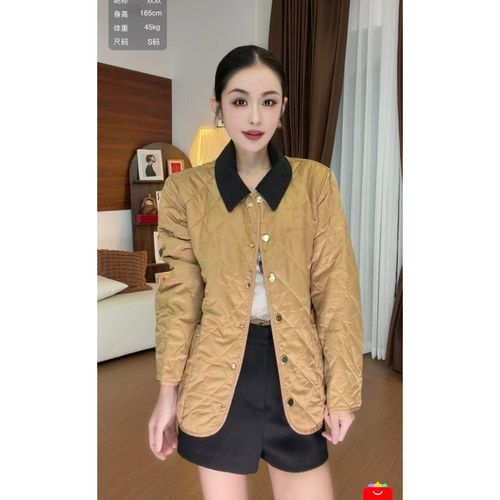 9.4+「跑单限购.不褪不换」菱格撞色翻领复古宽松绗缝棉服外套928