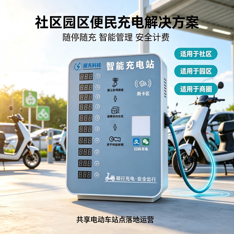 共享电动车智能充电站扫码刷卡多路管理落地式充电桩设备