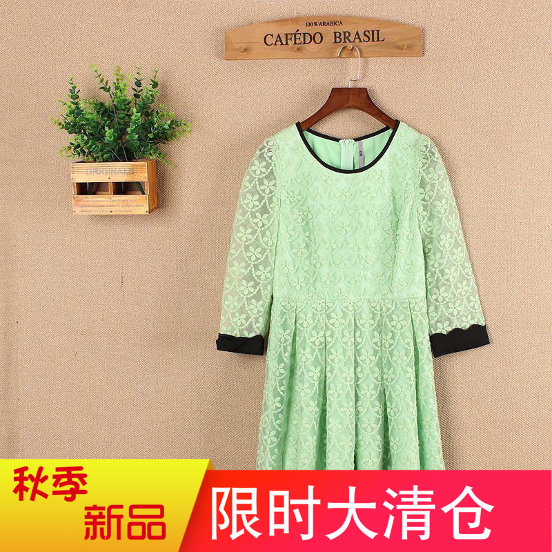 璞系列春季2017新款女装裙子圆领长袖刺绣套头中裙连衣裙Y0447H