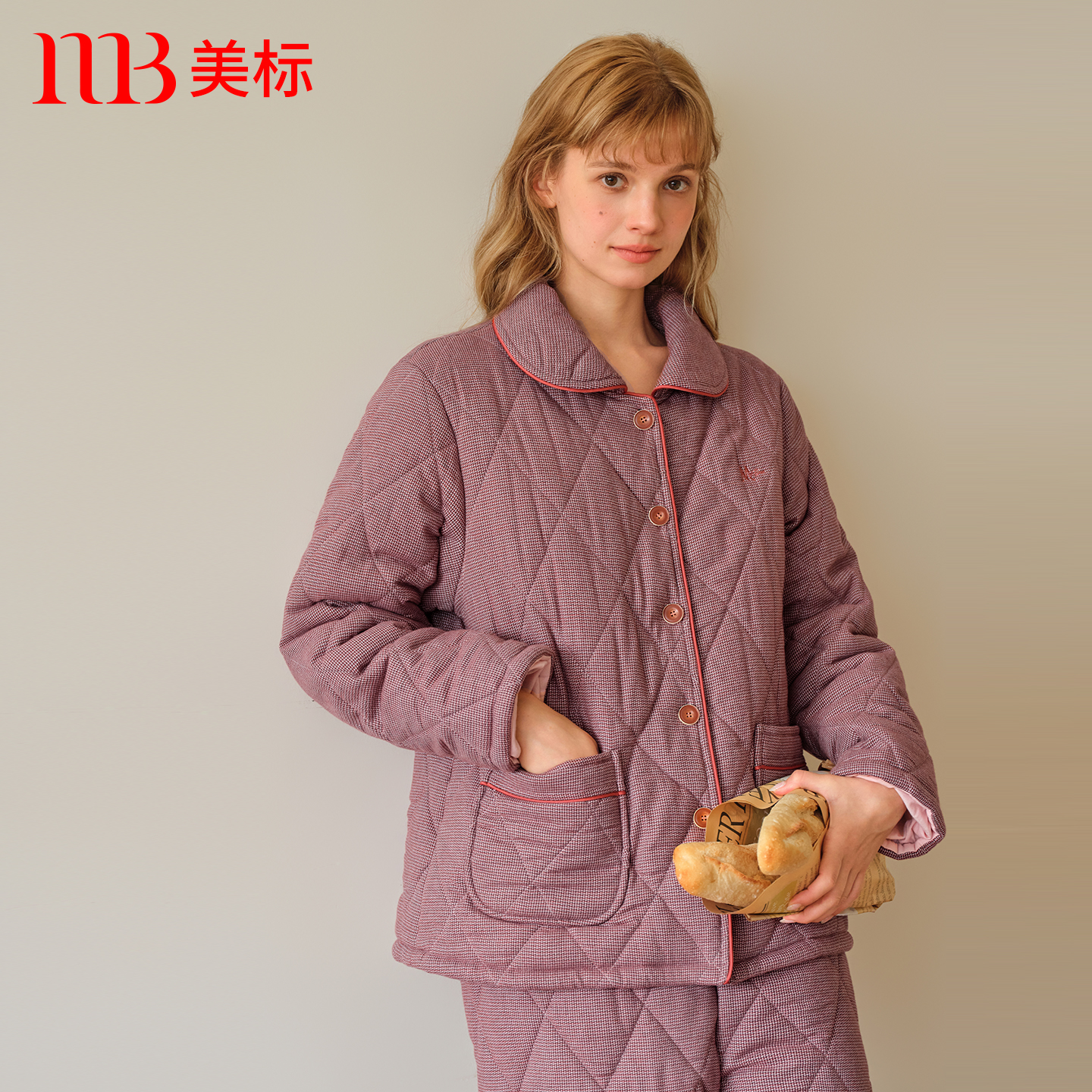 美标女士三层加厚夹棉保暖睡衣