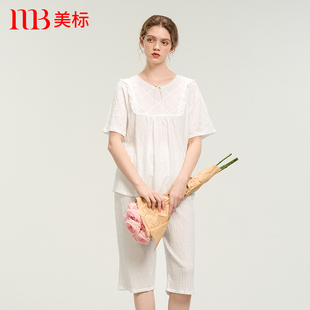 宫廷风蕾丝全棉家居服 美标短袖 纯棉睡衣套装 女春夏薄款 可外穿新款