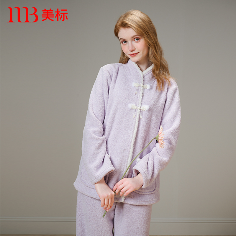 美标新款保暖珊瑚绒睡衣套装女
