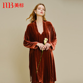 美标女秋冬真丝桑蚕丝里料睡裙睡袍两件套金丝绒睡衣浴袍家居服裙