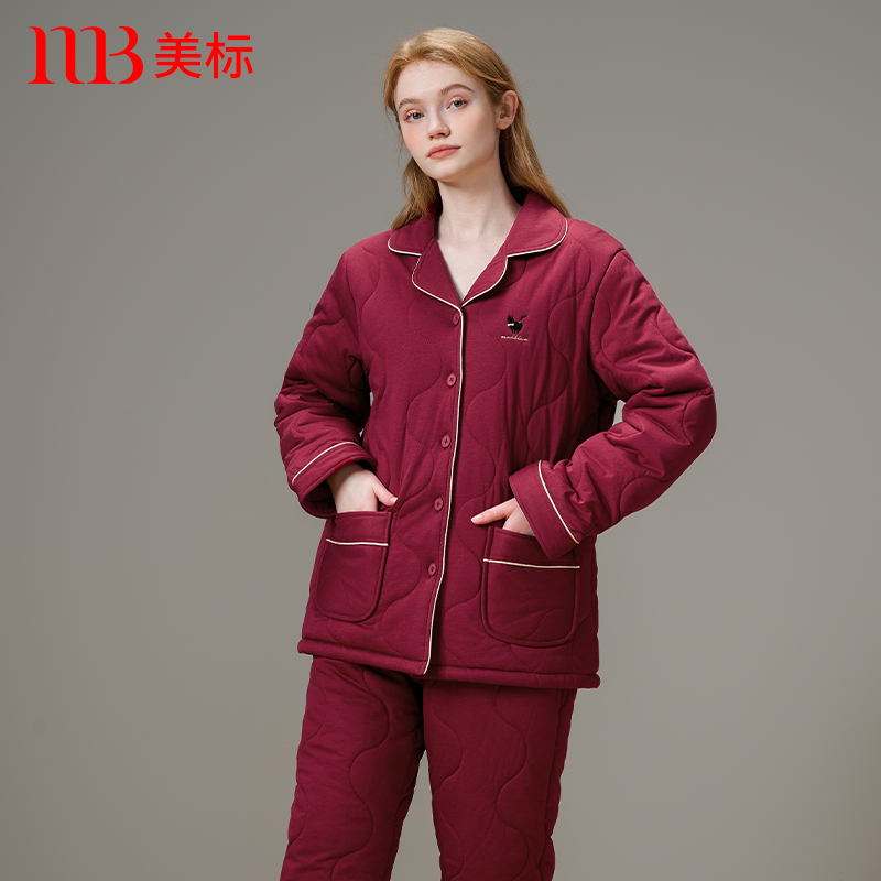 美标三层加厚夹棉纯棉睡衣套装女