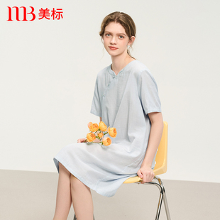 美标新款 可外穿家居服 短袖 纯棉睡裙女夏全棉双层棉纱睡衣国风薄款