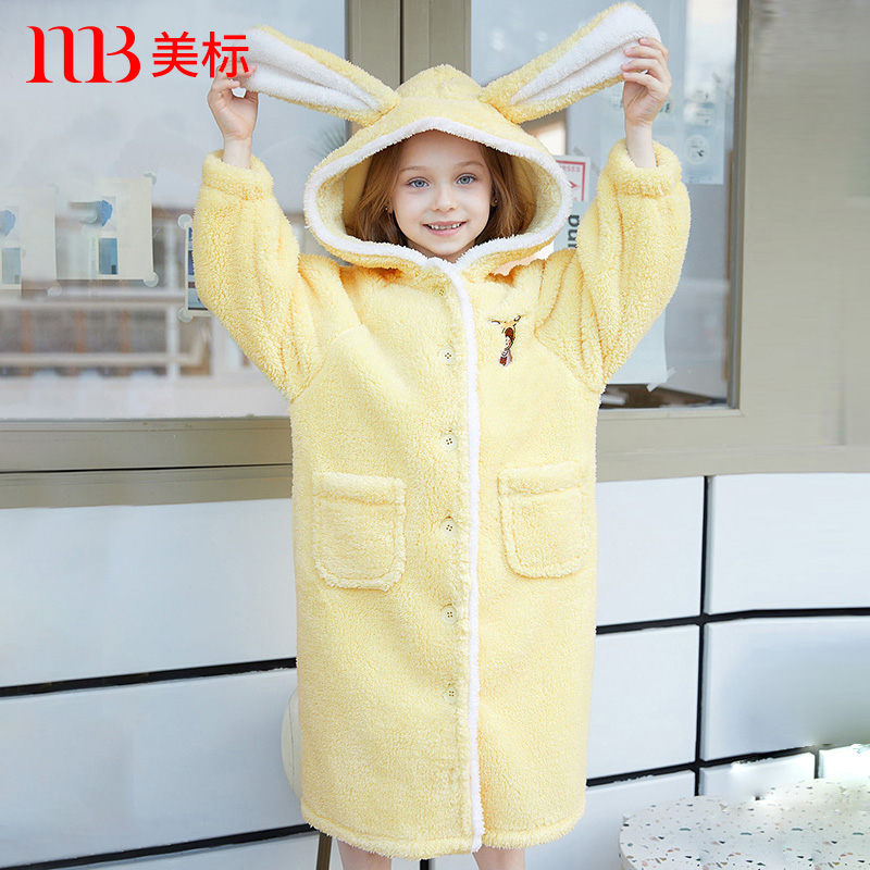 美标新款珊瑚绒睡衣连帽可爱卡通