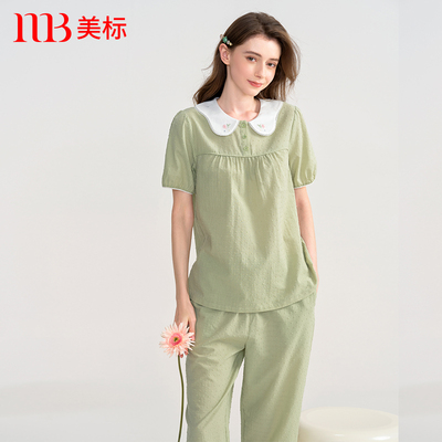 美标春夏女梭织提花短袖七分裤套