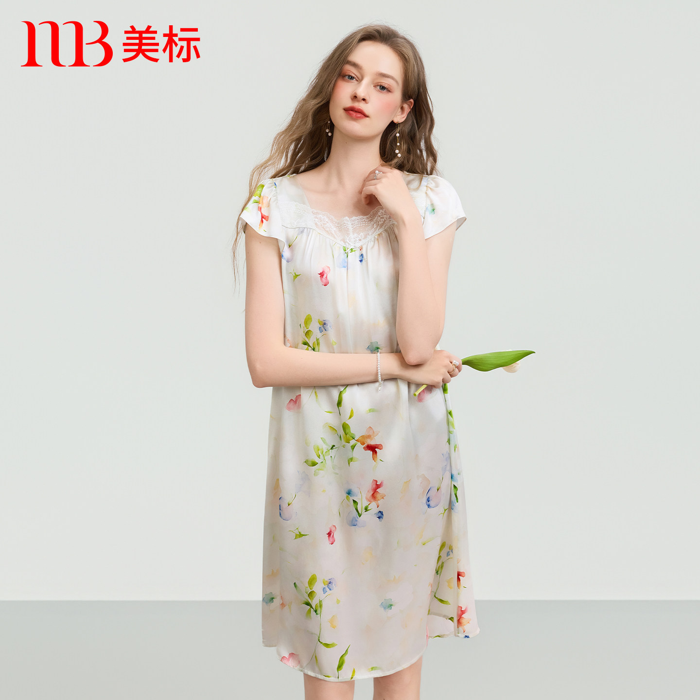 美标100%桑蚕丝夏季短袖睡裙图片