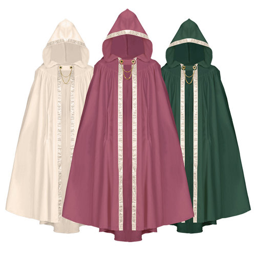 2025新款中世纪哥特式麂皮绒连帽披风花边斗篷舞台扮演服服装