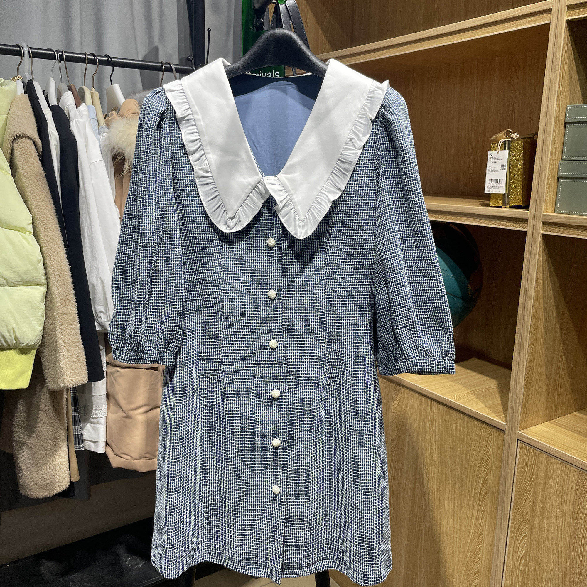 [五]兰米特卖春夏新款女装显瘦娃娃领连衣裙休闲高腰a字裙气质