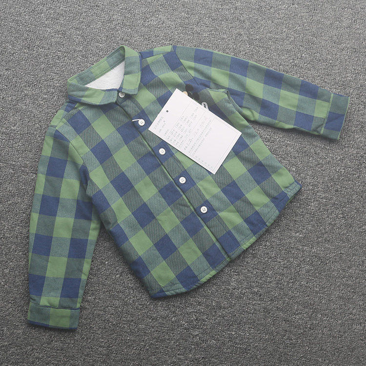 [迪]兰米特卖秋冬新款童装中大童男童长袖衬衫格子衬衣加绒保暖