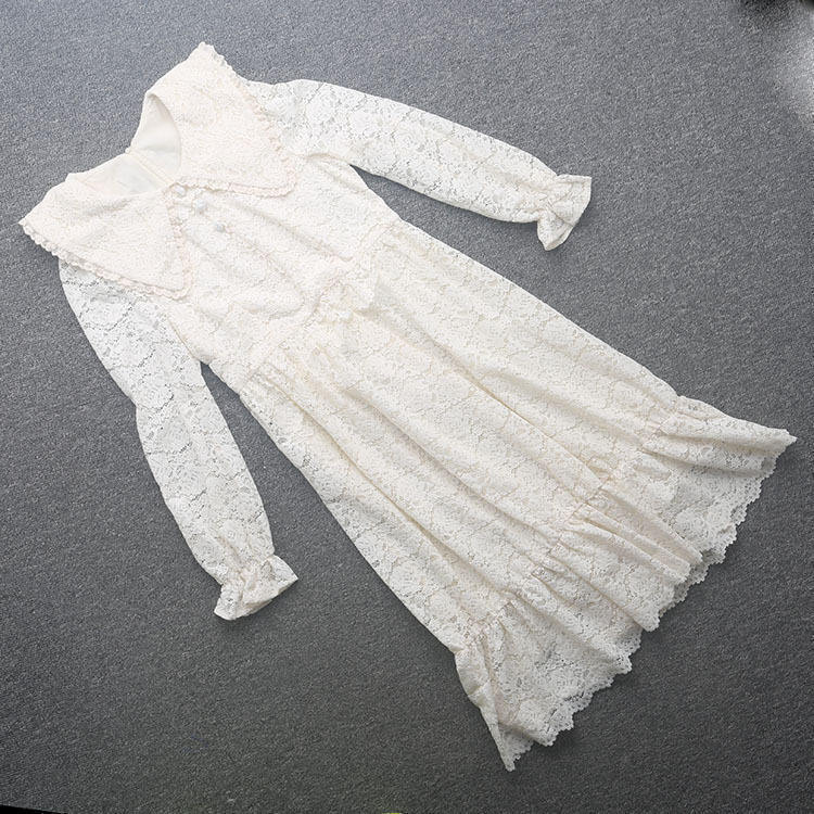 [五]兰米特卖法式娃娃领蕾丝连衣裙女温柔风春秋新款显瘦气质裙子