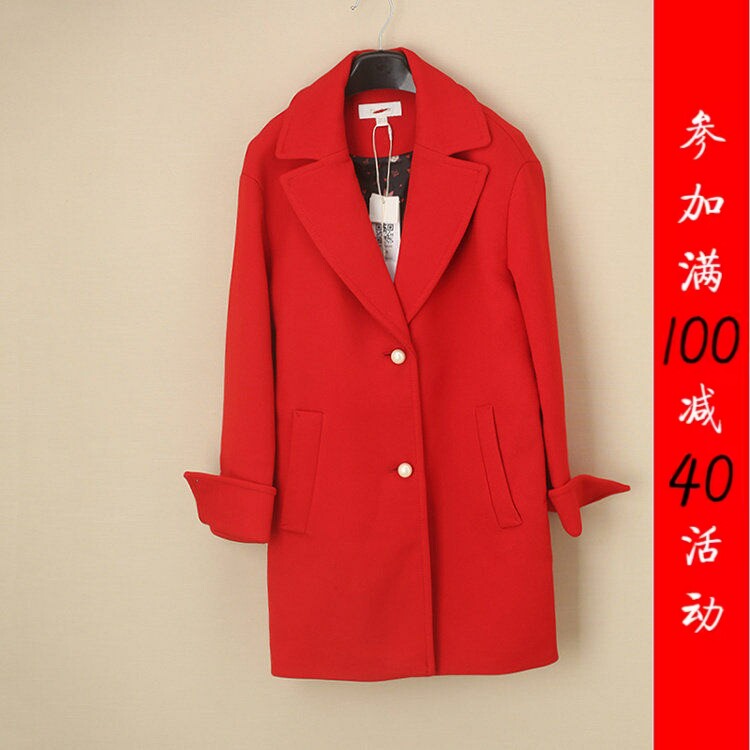 [五]兰米特卖正品冬西装领呢外套长款长袖呢子大衣2GN1JJ1B62