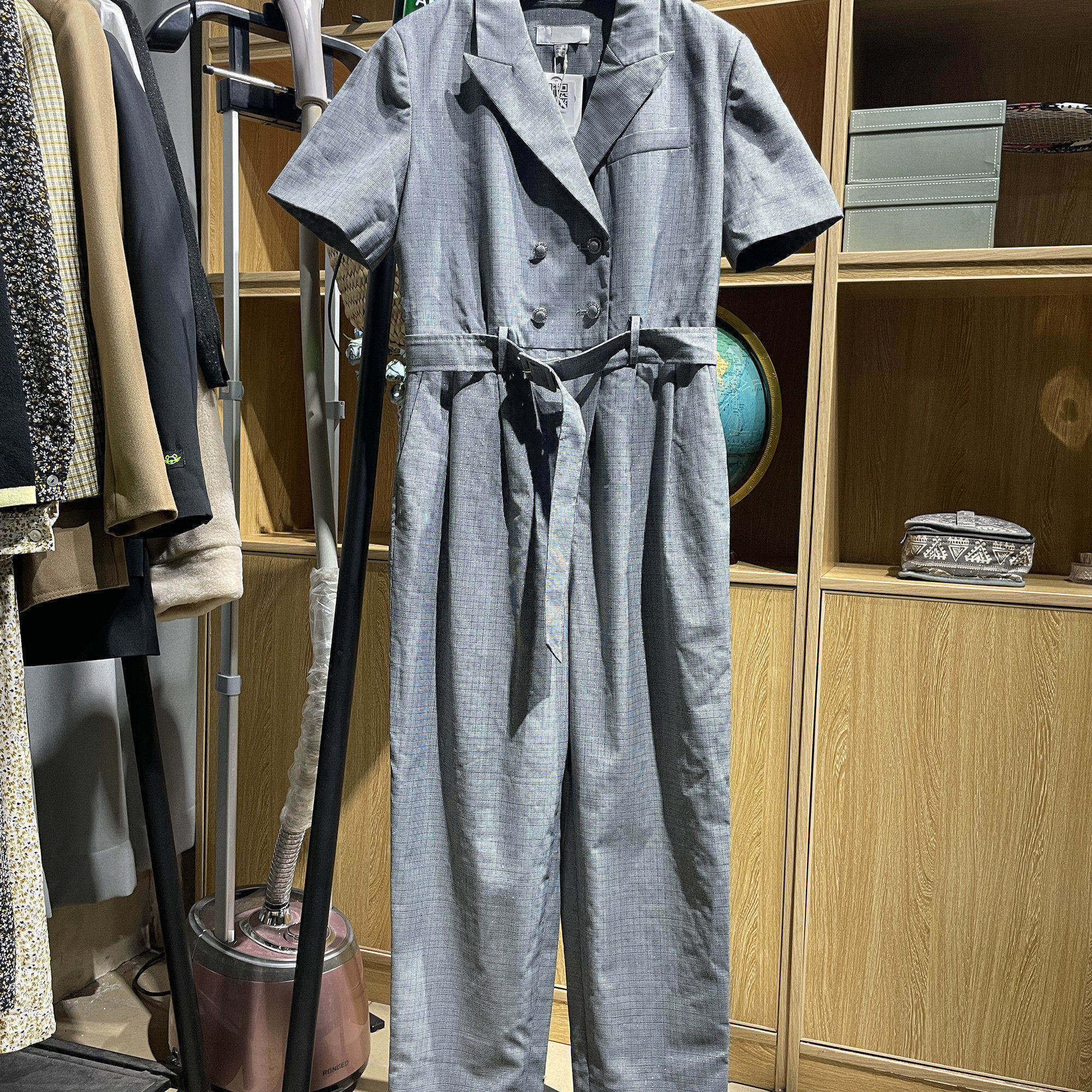 [五]兰米特卖新款女夏装复古格子连体裤女翻领休闲裤子锥形