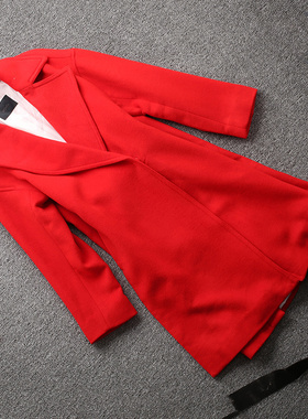 [摩]兰米特卖冬正品奢华翻领侧开衩中长款束腰呢大衣MA174OVC118