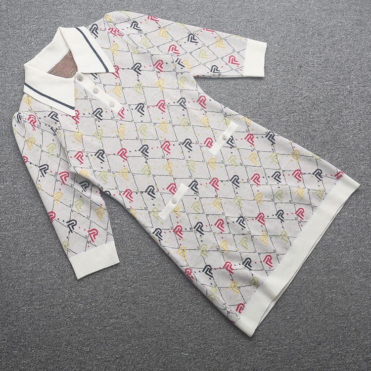 [五]兰米特卖女秋装个性字母提花连衣裙女POLO领中袖针织裙