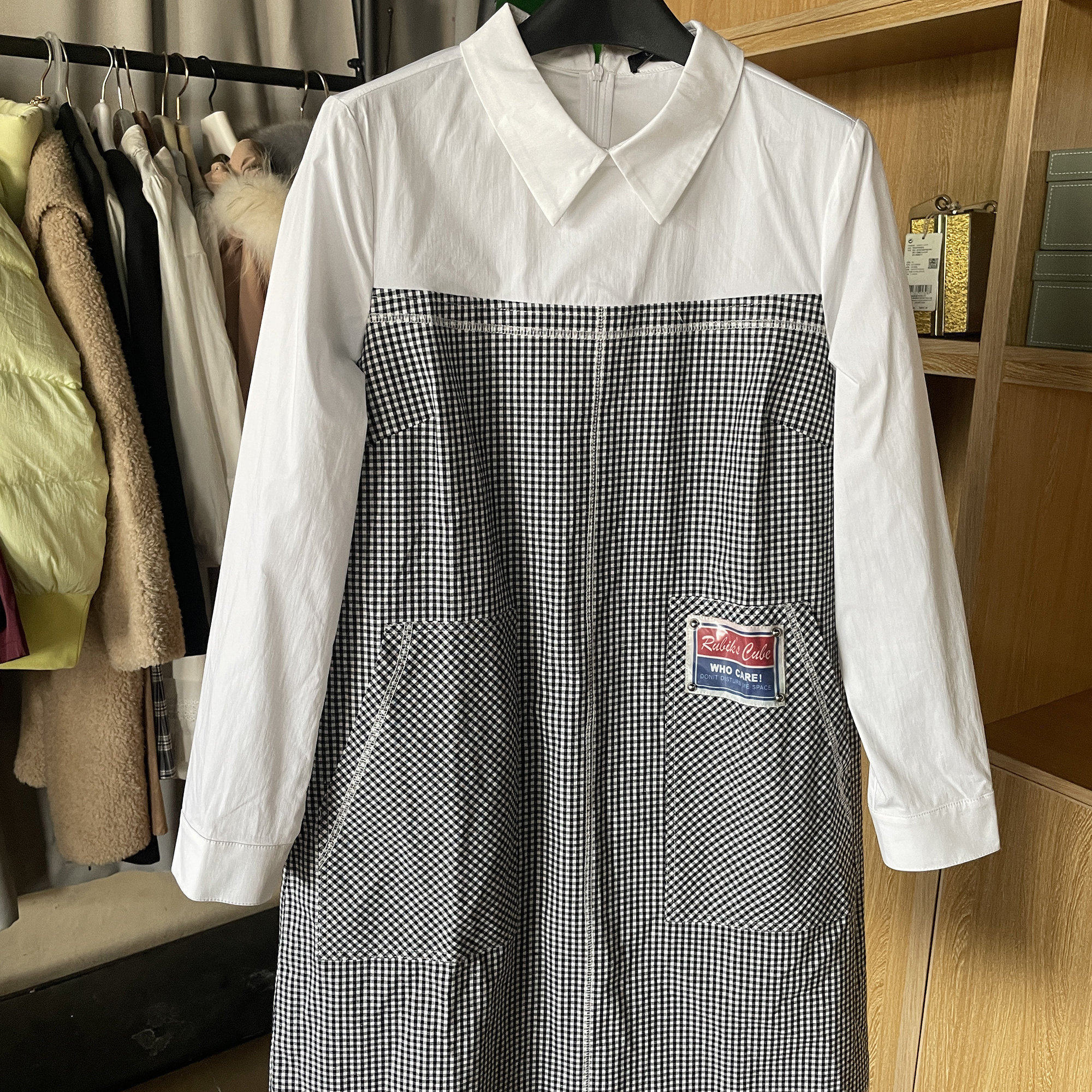 [芊]兰米特卖春秋正品学院风女生格子宽松大码连衣裙W9128170150