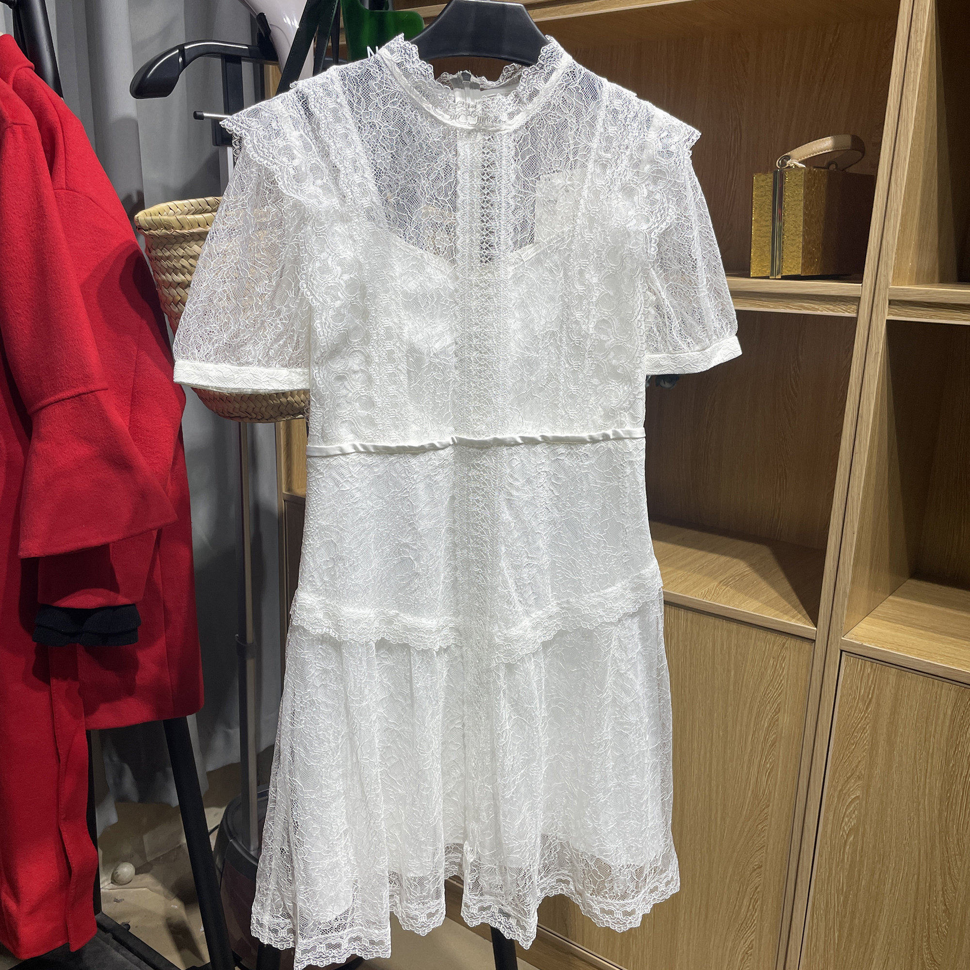 [五]兰米特卖新款夏季女装蕾丝连衣裙女高腰显瘦短袖花边仙女裙