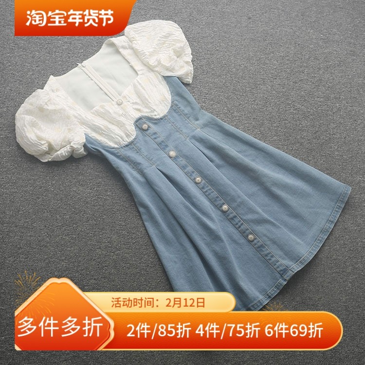 [五]兰米特卖春季新款女装法式复古泡泡袖牛仔连衣裙收腰显瘦气质,女装/女士精品,连衣裙,淘宝优惠券,粉丝福利购,淘宝优惠卷