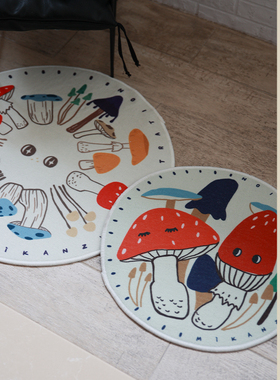 原创插画-蘑菇系列-角落飘窗氛围地毯娃用拍摄BJD场景家居博主