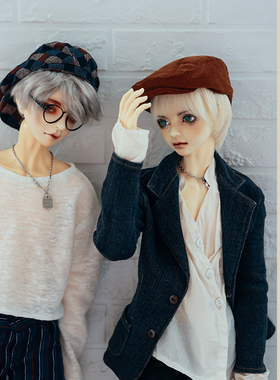 BJD复古格子美拉德灯芯绒贝雷帽正反两种戴法21-23cm头围可定4分