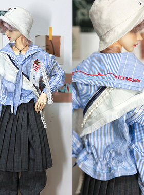 【展示】crosschurch复古手缝刺绣飞鸟与诗水手服百褶裙西裤套装