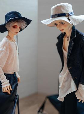 嬉皮宽檐帽黑色雨露麻BJD配件21-23头围68体75叔