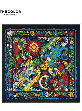 THECOLOR BANDANA纯棉男士复古方巾蓝色y2k头巾摩托骑行嘻哈面巾