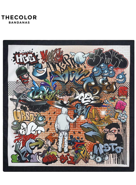 THECOLOR BANDANA美式复古头巾纯棉涂鸦嘻哈方巾摩托面巾骑行围脖