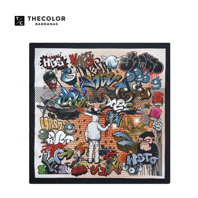 美式涂鸦机车男女头巾方巾围脖