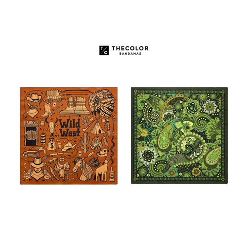 THECOLOR美式复古西部牛仔方巾男士丝巾纯棉嘻哈头巾潮酷运动配饰