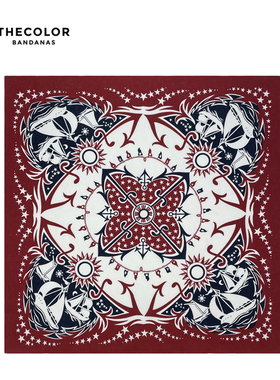 THECOLOR BANDANA美式复古纯棉方巾机车红色男士领巾头巾丝巾围巾