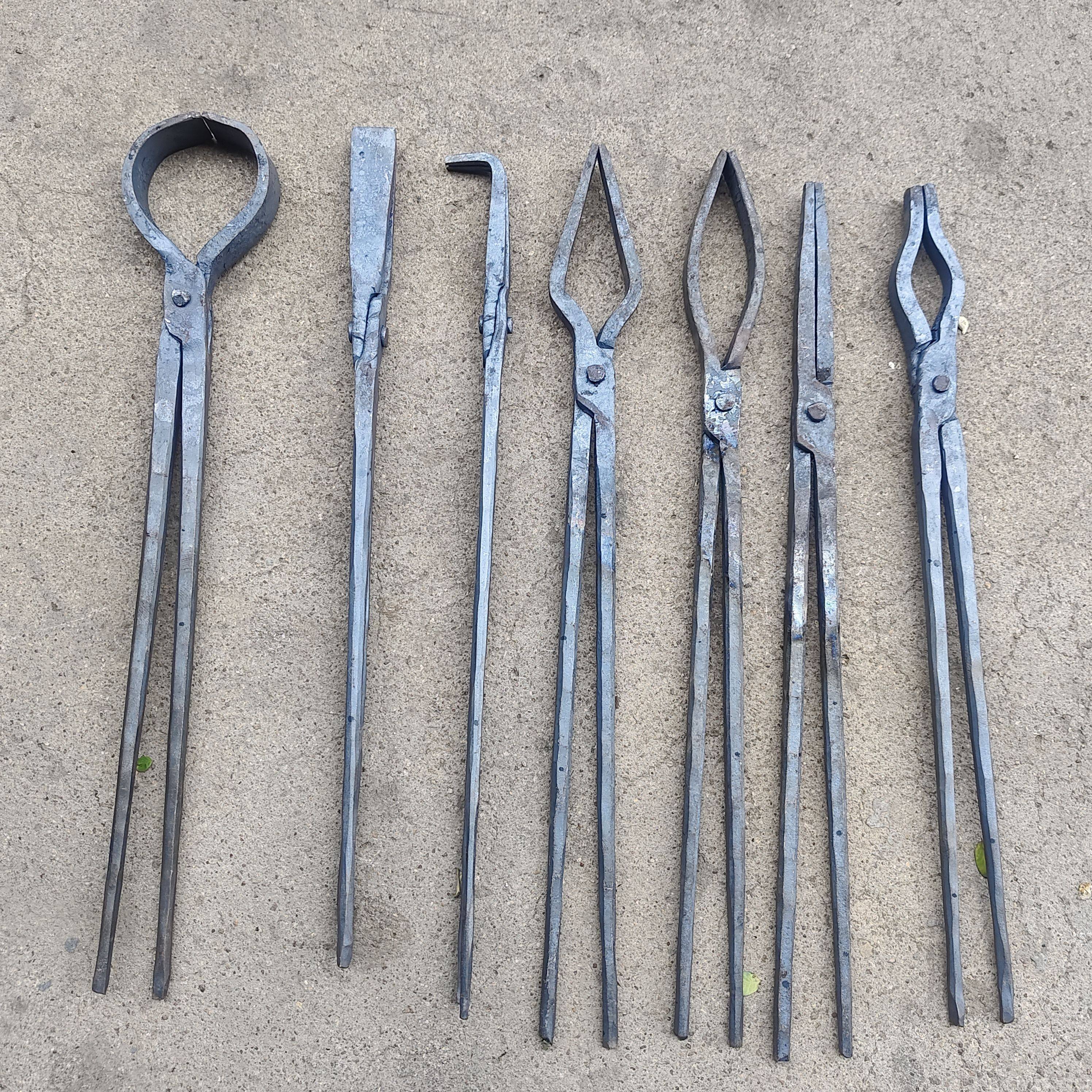 尖头火钳打铁钳 扁口玻璃夹子 尖嘴高温持物小产品钳子扁头弯把手