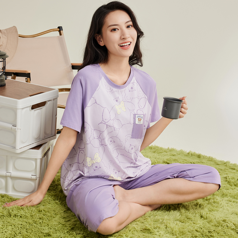 派邦奴小熊纯棉睡衣女夏季短袖