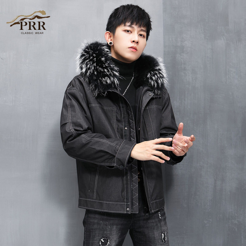 2024冬季派克服男短款兔毛内胆可拆卸皮毛一体大衣海宁皮草外套