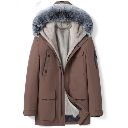 派克服男士连帽水貂内胆尼克服中长款貂皮大衣皮毛一体加厚外套