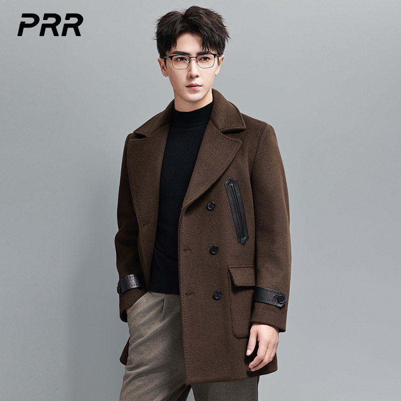 英伦风毛呢大衣男中长款西装领双排扣羊绒风衣秋冬双面呢子外套