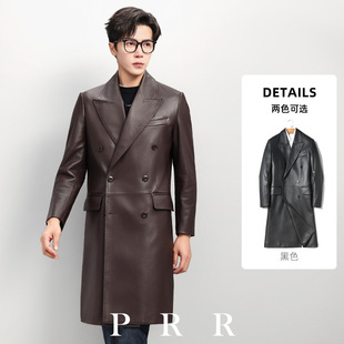 海宁真皮皮衣男士绵羊皮风衣中长款西装领商务休闲大衣秋冬季外套