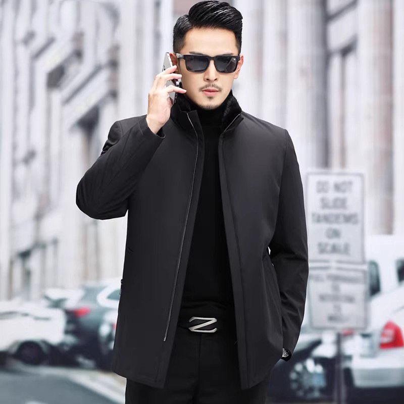 派克服男水貂内胆皮毛一体中长款立领尼克服海宁皮草貂皮大衣