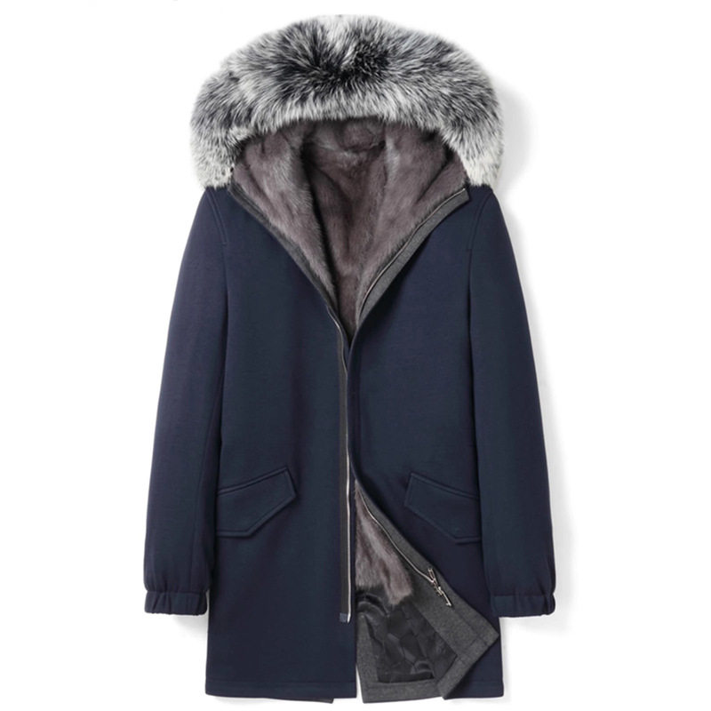 派克服男士整貂内胆中长款连帽貂皮大衣尼克服皮毛一体羊毛外套