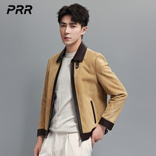 羊反绒真皮皮衣男进口绵羊皮短款翻领小羊皮机车皮夹克休闲外套