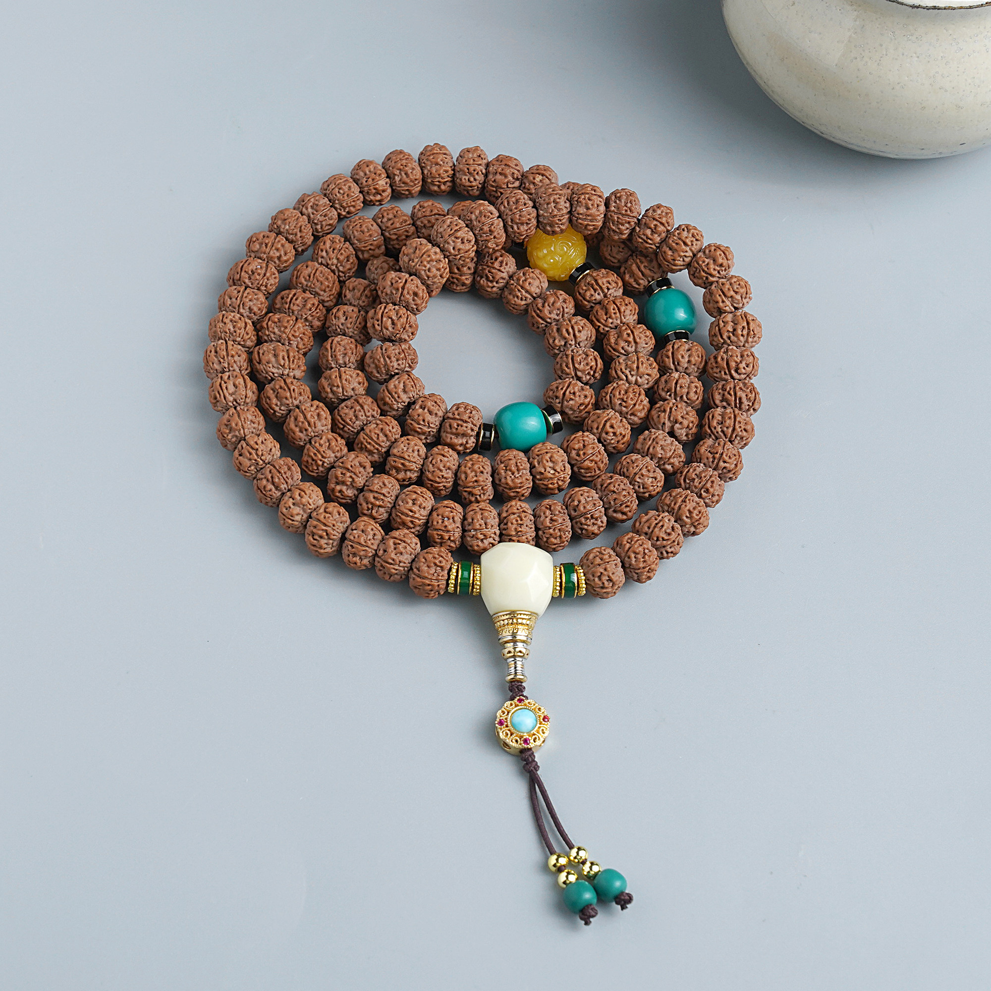 老树王小金刚菩提子手串原籽一代盘龙纹108颗佛念珠手持蜜蜡文玩