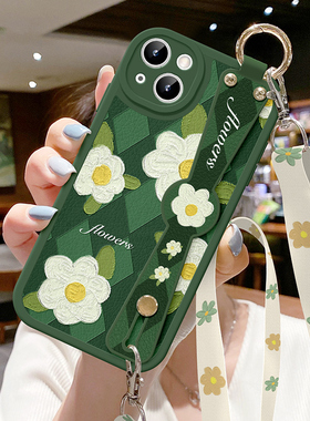 山茶花适用于苹果14手机壳13华15为oppo小12米vivo羊皮11斜9挎promax背X套P50挂plus绳8腕7带nova11浮p60雕10