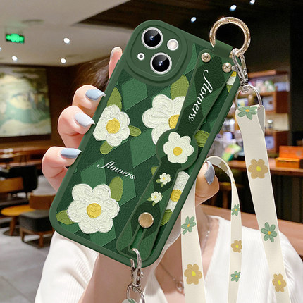 山茶花适用于苹果14手机壳13华15为oppo小12米vivo羊皮11斜9挎promax背X套P50挂plus绳8腕7带nova11浮p60雕10