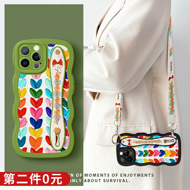 适用苹果14promax手机壳新款女全包iphone13防摔12小清新11腕带nova11保护套支架XSMAX挂绳8plus斜挎糖果爱心怎么看?