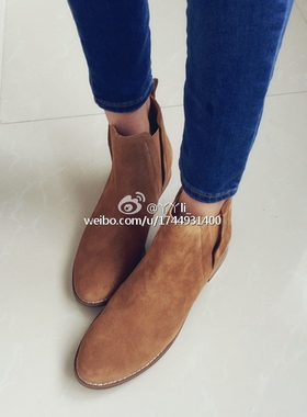 外贸原单复古做旧棕黄色牛皮磨砂面V口帅气女短靴及踝靴马靴39码