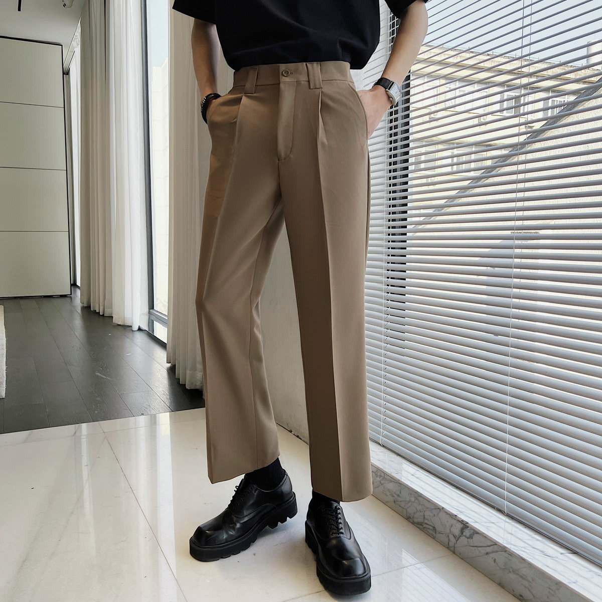 街头时尚纯色垂感面料男士大直筒休闲裤阔腿裤K831/P85,男装休闲裤,电商A428