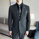 男士单扣西服套装竖条纹弹力面料西服新郎套装SJT003/P310，男装西服套装，电商A428