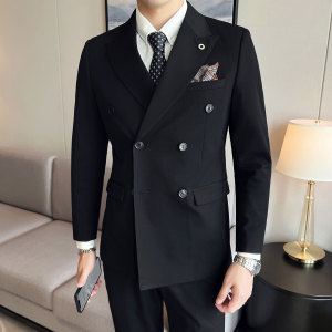 英伦修身弹力面料男士结婚套装 双排扣西服   职业装 SJT007/P280图片